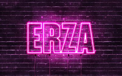 Joyeux anniversaire Erza, 4k, n&#233;ons roses, nom Erza, cr&#233;atif, joyeux anniversaire Erza, anniversaire Erza, noms f&#233;minins japonais populaires, photo avec nom Erza, Erza