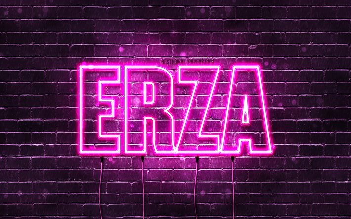 Grattis p&#229; f&#246;delsedagen Erza, 4k, rosa neonljus, Erza namn, kreativ, Erza Grattis p&#229; f&#246;delsedagen, Erza Birthday, popul&#228;ra japanska kvinnonamn, bild med Erza namn, Erza
