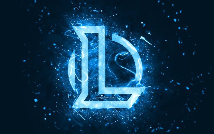 Logo bleu League of Legends, 4k, LoL, n&#233;ons bleus, cr&#233;atif, fond abstrait bleu, logo League of Legends, logo LoL, jeux en ligne, League of Legends