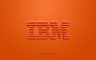 IBM 3d logosu, turuncu arka plan, IBM amblemi, IBM turuncu logosu, IBM, markalar, IBM logosu