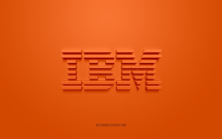 IBM 3d-logotyp, orange bakgrund, IBM-emblem, IBM orange logotyp, IBM, varum&#228;rken, IBM-logotyp