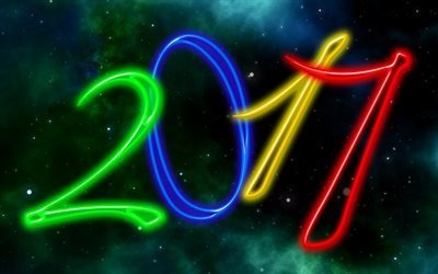 New Year, 2017, neon 2017, Christmas Wallpaper