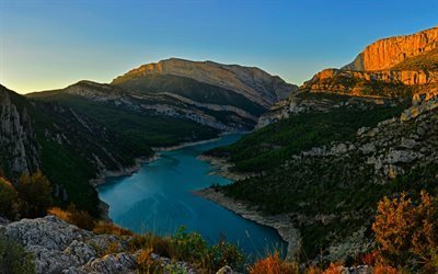 rocks, mountains, river, Congost, Spain