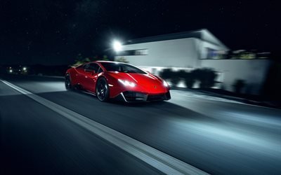 Lamborghini Huracan RWD, velocit&#224;, 2017 Auto, di notte, Novitec Torado, tuning