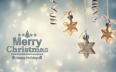 merry christmas, New Year holidays, Christmas decorations, stars, Christmas