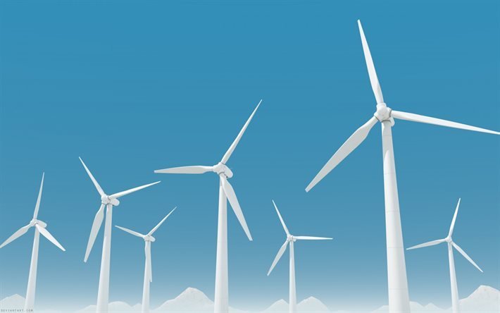energia e&#243;lica, as turbinas de vento, energia alternativa, energia, c&#233;u azul