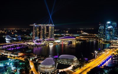 Marina Bay Sands, el Hotel Bay, en Singapur, los rascacielos, los focos