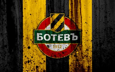 4k, FC Botev Plovdiv, grunge, Parva Lig, futbol, futbol kul&#252;b&#252;, Bulgaristan, Botev, logo, sanat, taş doku, Botev Plovdiv FC