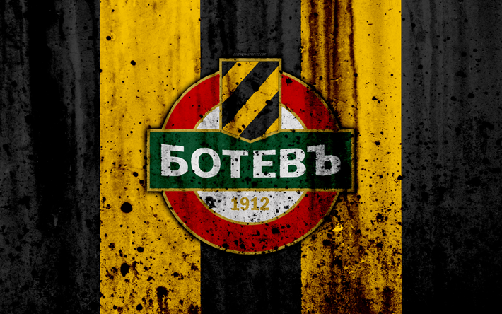 4k, FC Botev Plovdiv, grunge, Parva Liga, futebol, clube de futebol, Bulg&#225;ria, Botev, logo, arte, textura de pedra, Botev Plovdiv FC