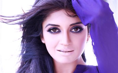 Vimala Raman, portrait, 4k, Indian actress, Bollywood, makeup, purple dress, brunette