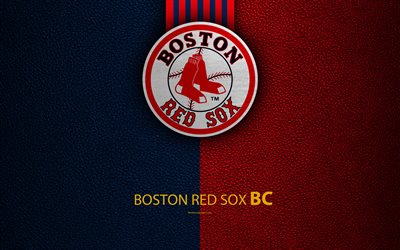 Boston Red Sox, 4k, American club di baseball, logo, MLB, texture in pelle, Boston, Massachusetts, USA, Major League di Baseball, emblema