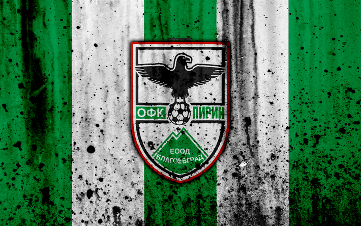 4k, FC Pirin Blagoevgrad, grunge, Parva Lig, futbol, futbol kul&#252;b&#252;, Bulgaristan, Pirin Blagoevgrad, logo, sanat, taş doku, Pirin Blagoevgrad-FC