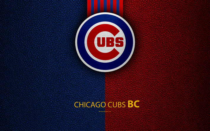 Chicago Cubs, 4K, American baseball club, leather texture, logo, MLB, Chicago, Illinois, USA, Major League Baseball, emblem