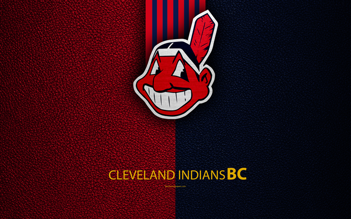 Cleveland Indians, 4K, American baseball club, leather texture, logo, MLB, American League, Cleveland, Ohio, USA, Major League Baseball, emblem