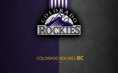 Colorado Rockies, 4K, Americana de beisebol clube, Liga Nacional, textura de couro, logo, MLB, Denver, Colorado, EUA, Major League Baseball, emblema