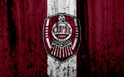 4k, FC CFR Cluj, grunge, Romanian league, Liga I, soccer, football club, Romania, CFR Cluj, logo, stone texture, CFR Cluj FC