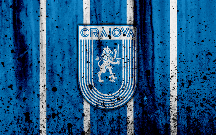 4k, le FC Craiova, grunge, roumain League, liga I, football, club de football, de la Roumanie, de Craiova, le logo, la texture de pierre, Craiova FC