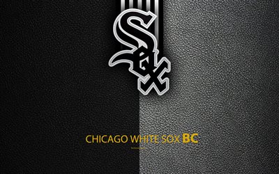Los White Sox de Chicago, 4K, American club de b&#233;isbol de cuero de la textura, de la Liga Americana, Divisi&#243;n Central, logotipo, MLB, Chicago, Illinois, estados UNIDOS, la Major League Baseball, emblema