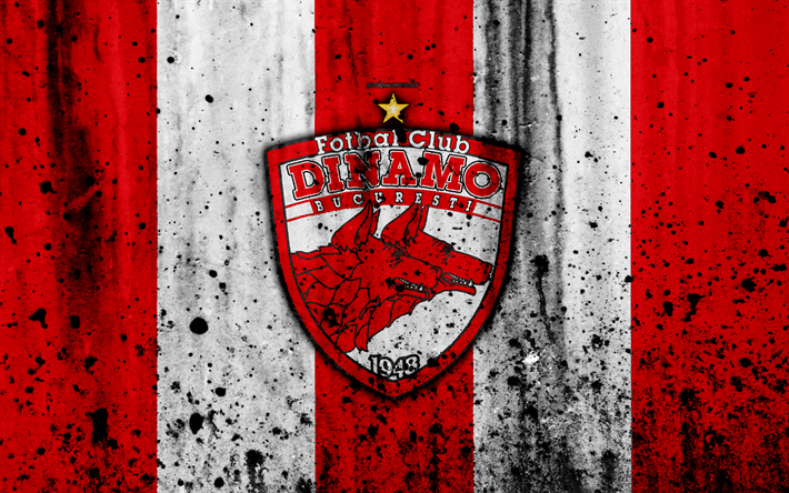 4k, Dinamo Bukarest, grunge, Rum&#228;nska ligan, Liga I, fotboll, football club, Rum&#228;nien, logotyp, sten struktur, Dinamo Bukarest FC