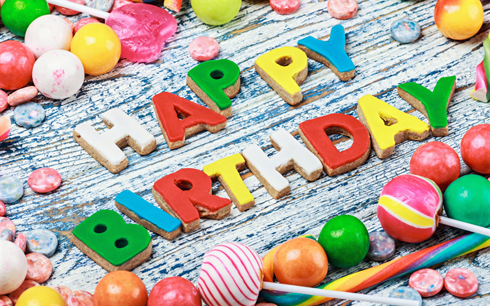 Happy Birthday, cookies, sweets, pastries, candy, Birthday concepts