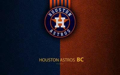 Houston Astros, 4K, American baseball club, Western Division, leather texture, logo, MLB, Houston, Texas, USA, Major League Baseball, emblem