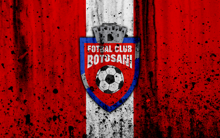 4k, FC Botosani, grunge, Liga romena, Liga Eu, futebol, clube de futebol, Rom&#233;nia, Botosani, logo, textura de pedra, Botosani FC
