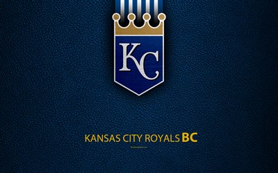 Kansas City Royals, 4K, American club di baseball, di pelle, logo, MLB, Kansas City, Missouri, USA, Divisione Centrale, Major League di Baseball, emblema