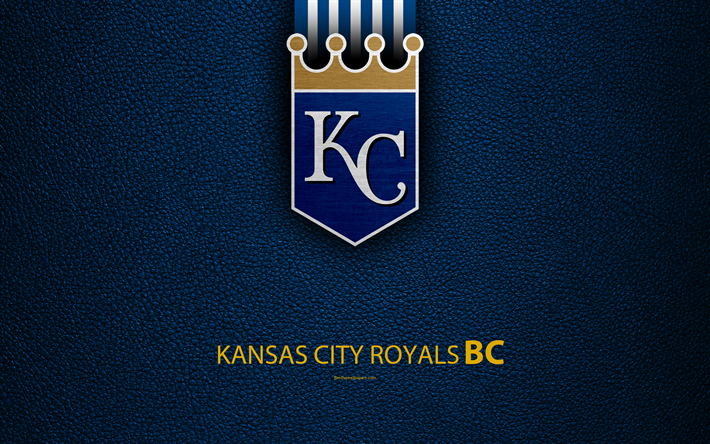 Los Kansas City Royals, 4K, American club de b&#233;isbol, de textura de cuero, logotipo, MLB, de la Ciudad de Kansas, Missouri, estados UNIDOS, Divisi&#243;n Central de la Liga Mayor de B&#233;isbol, emblema