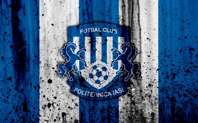 4k, FC Politehnica Iasi, grunge, Romanian league, Liga -, jalkapallo, football club, Romania, Politehnica Iasi, logo, kivi rakenne