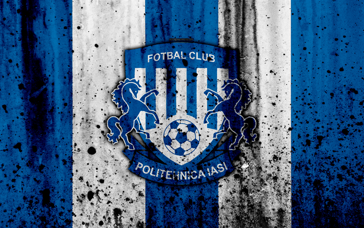 4k, FC Politehnica Iasi, grunge, rumeno League, liga I, il calcio, il football club, Romania, Politehnica Iasi, logo, pietra, texture