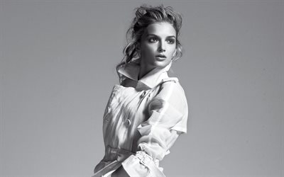 Lily Donaldson, Brittiska top model, svartvitt, portr&#228;tt, Vogue, vit kl&#228;nning, modell