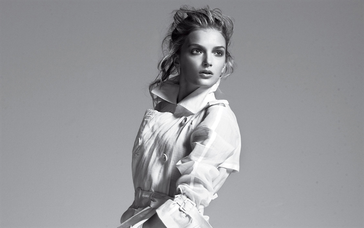 Lily Donaldson, le top-model Britannique, monochrome, portrait, Vogue, robe blanche, mod&#232;le de mode