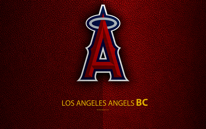 De Los Angeles Angels, 4K, American club de baseball, le cuir de texture, logo, MLB, Anaheim, Californie, etats-unis, de la Ligue Majeure de Baseball, embl&#232;me