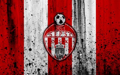 4k, FC Sepsi OSK, grunge, Romanian league, Liga I, soccer, football club, Romania, Sepsi OSK, logo, stone texture, Sepsi OSK FC