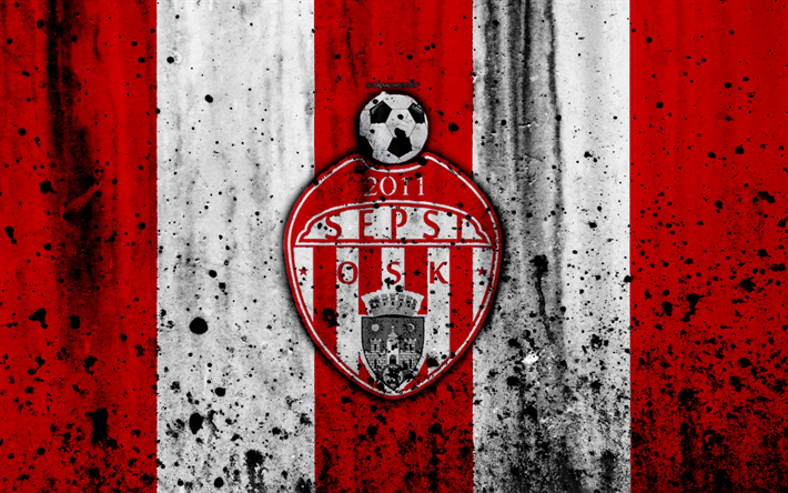 4k, FC Sepsi OSK, grunge, Romanya Ligi, Lig, futbol, futbol kul&#252;b&#252;, Romanya, Sepsi OSK, logo, taş doku, Sepsi OSK FC