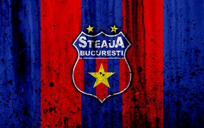 4k, FC Steaua Bucuresti, grunge, Romanya Ligi, Lig, futbol, futbol kul&#252;b&#252;, Romanya, Steaua B&#252;kreş, logo, taş doku, Steaua B&#252;kreş FC