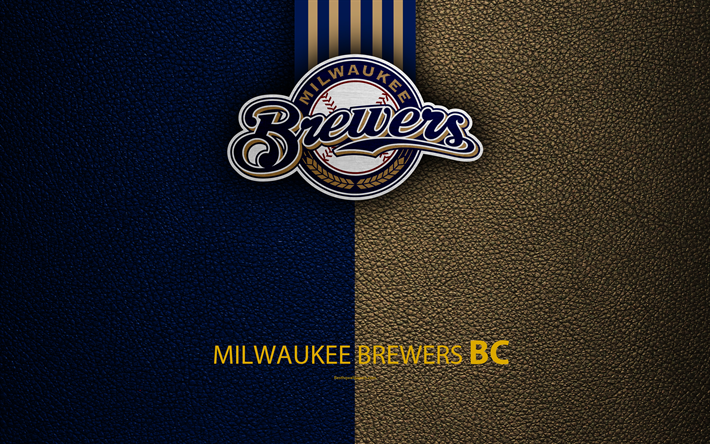 Milwaukee Brewers, 4K, American baseball club, leather texture, logo, MLB, Milwaukee, Wisconsin, USA, Major League Baseball, emblem