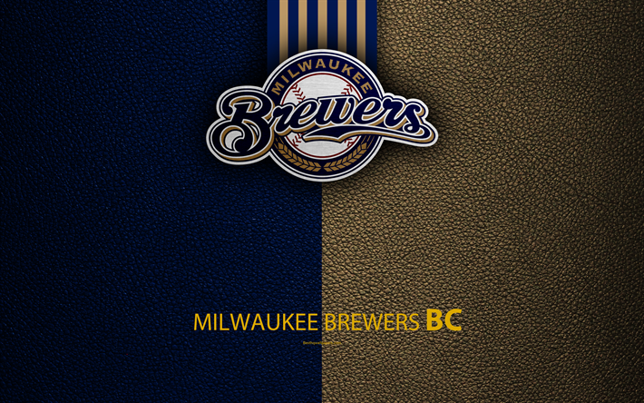 Los Cerveceros de Milwaukee, 4K, American club de b&#233;isbol, de textura de cuero, logotipo, MLB, Milwaukee, Wisconsin, estados UNIDOS, la Major League Baseball, emblema