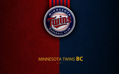 Minnesota Twins, 4k, American baseball club, leather texture, logo, MLB, Minnesota, USA, Major League Baseball, emblem