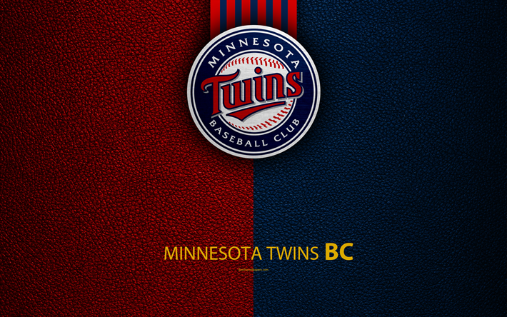 Los Twins de Minnesota, 4k, American club de b&#233;isbol, de textura de cuero, logotipo, MLB, Minnesota, estados UNIDOS, la Major League Baseball, emblema