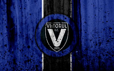 4k, FC Viitorul, grunge, Romanian league, Liga I, soccer, football club, Romania, Viitorul, logo, stone texture, Viitorul FC