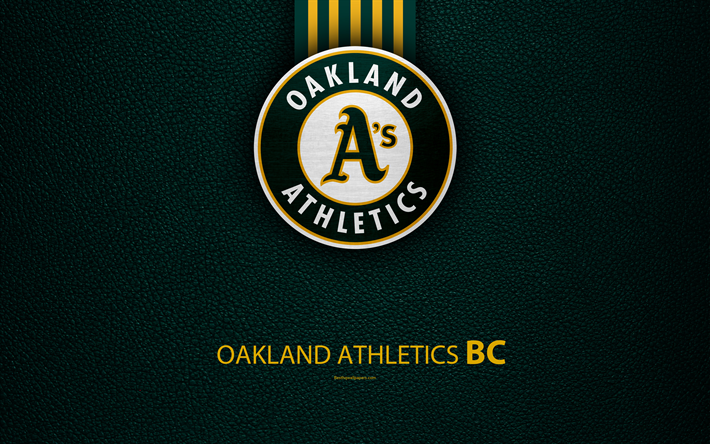 oakland athletics, 4k, american baseball club, leder textur, logo, mlb, oakland, kalifornien, usa, major league baseball, emblem