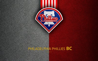 Philadelphia Phillies, 4K, Eastern Division, American baseball club, leather texture, logo, MLB, Philadelphia, Pennsylvania, USA, Major League Baseball, emblem