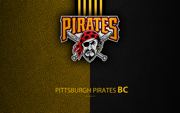 Los Piratas de Pittsburgh, 4K, de la Liga Nacional, American club de b&#233;isbol, de textura de cuero, logotipo, MLB, en Pittsburgh, Pensilvania, estados UNIDOS, la Major League Baseball, emblema