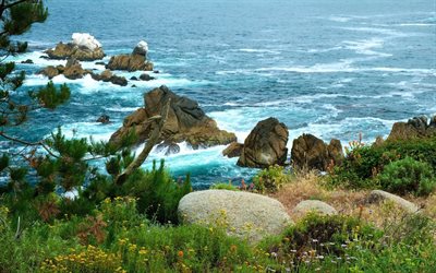 ocean, rannikolla, aallot, kivi&#228;, merimaisema