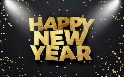 Feliz Ano Novo, projectores, 3d letras, Novo Ano De 2018, natal, Natal