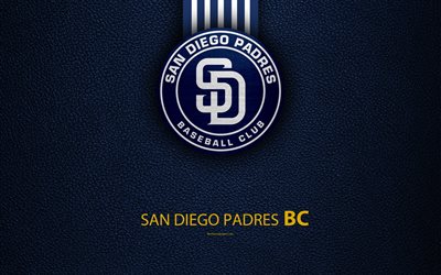 San Diego Padres, 4K, American baseball club, leather texture, logo, MLB, National League, San Diego, California, USA, Major League Baseball, emblem