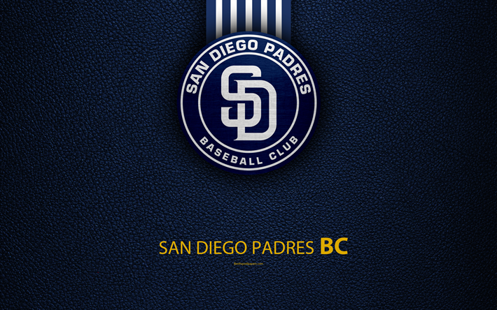 Padres de San Diego, 4K, American club de b&#233;isbol, de textura de cuero, logotipo, la MLB, la Liga Nacional, en San Diego, California, estados UNIDOS, la Major League Baseball, emblema