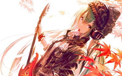 Hatsune Miku, autumn, guitar, manga, Vocaloid