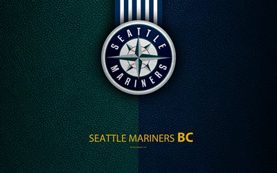 Seattle Mariners, 4k, American baseball club, leather texture, logo, MLB, Seattle, Washington, USA, Major League Baseball, emblem